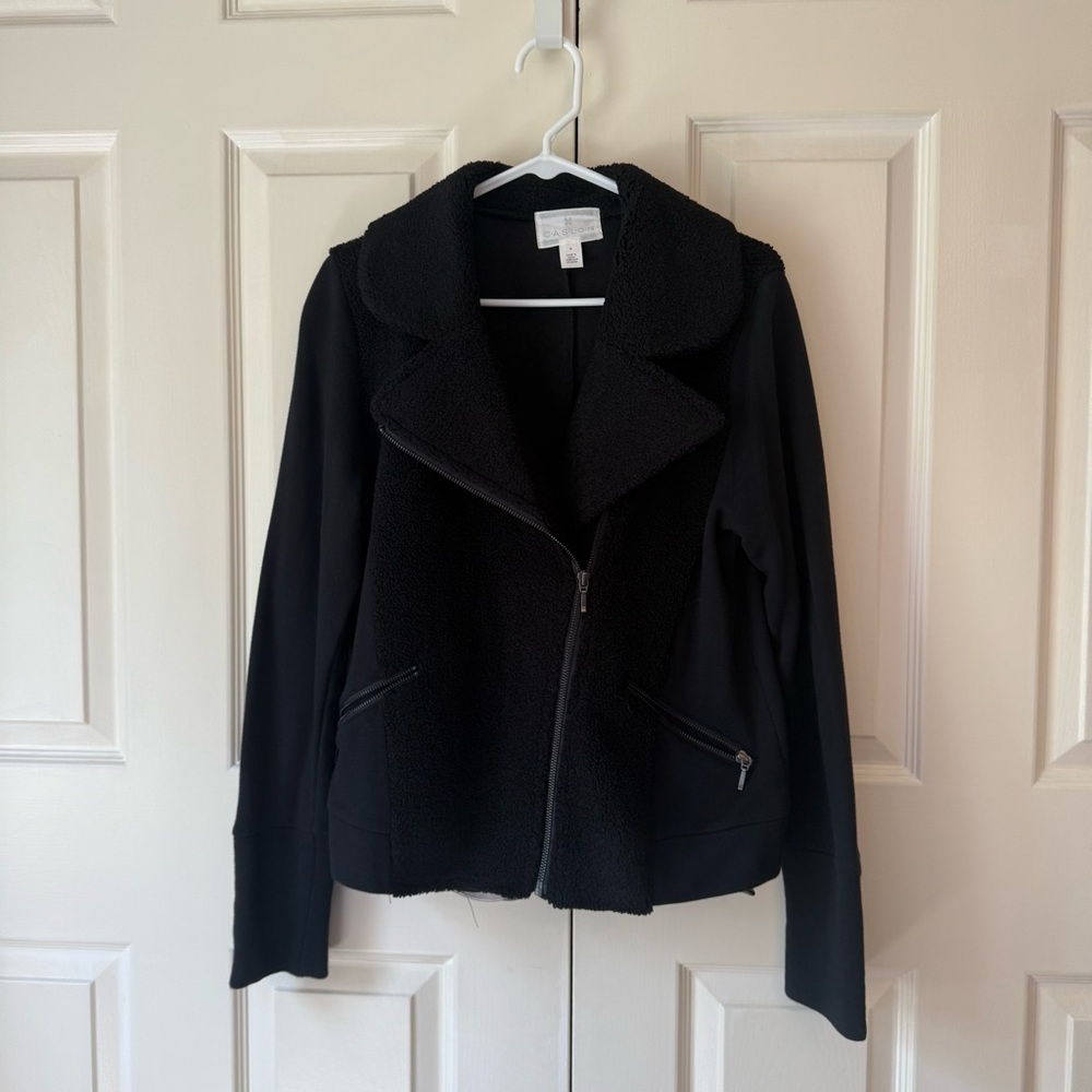 NWOT Caslon women’s asymmetrical zip faux shearling cotton moto jacket size M